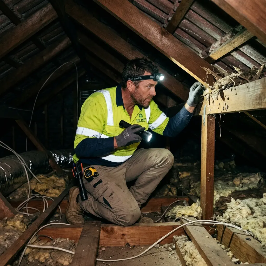 Technician inspecting a Pootilla subfloor void for a deceased cat